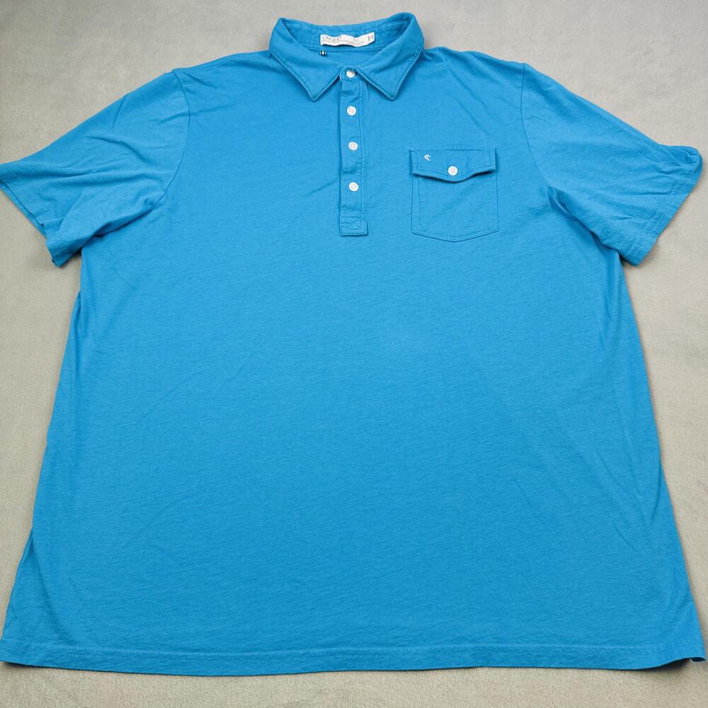 Criquet Polo Shirt Mens 2XL Blue Cotton Jersey Golf Pocket Casual Short Sleeve